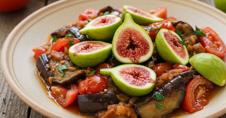 Eggplant stew with green figs and tomatoes Eggplant stew with green figs and tomatoes