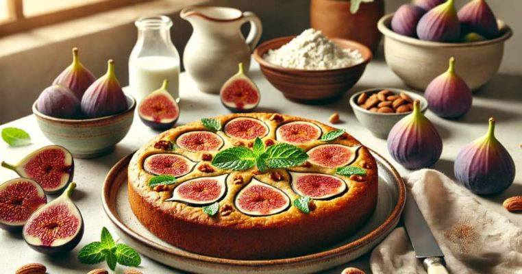 Freshly baked fig cake with a moist interior Freshly baked fig cake with a moist interior