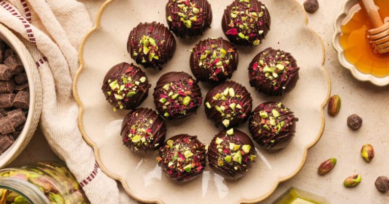 Pure bliss in every bite – rich chocolate truffles topped with crunchy pistachios