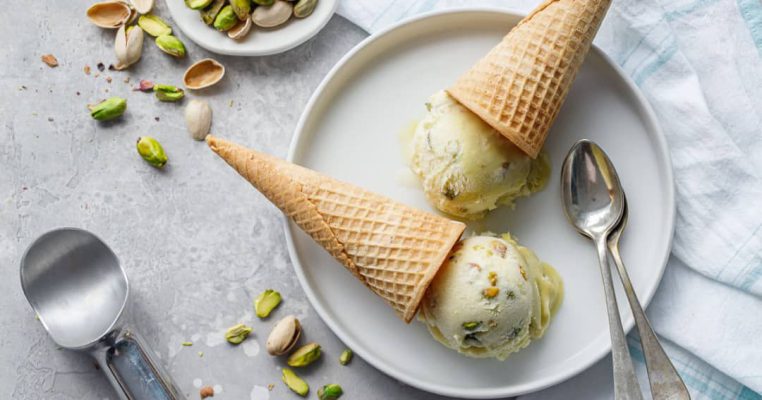 Enjoy the nutty, creamy joy of pistachio ice cream in every crunchy cone