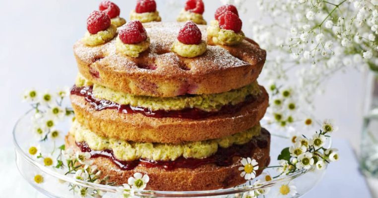 A delightful twist of nutty pistachio and tangy raspberry, baked into the perfect cake