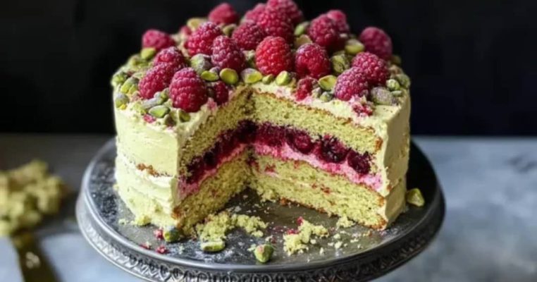 Indulge in layers of flavor with this Pistachio and Raspberry Cake — a perfect treat for any moment