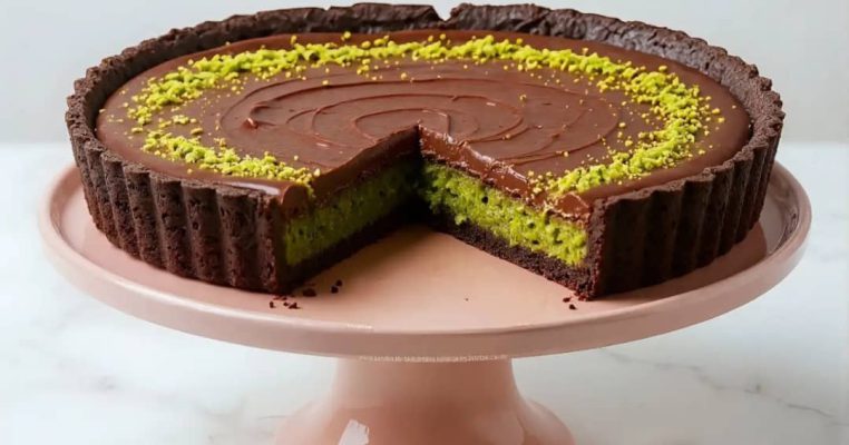 Decadent layers of pistachio knafeh with chocolate — a dessert that melts hearts with every bite Pistachio Knafeh