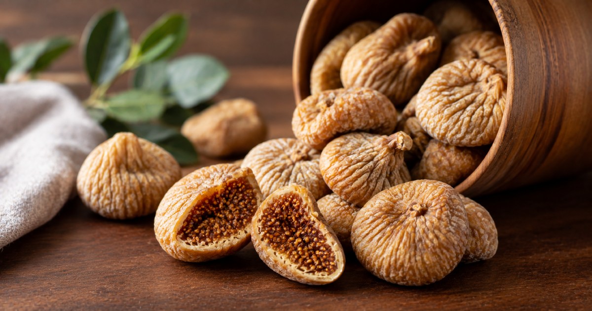 Dried Figs in a Wooden Bowl.